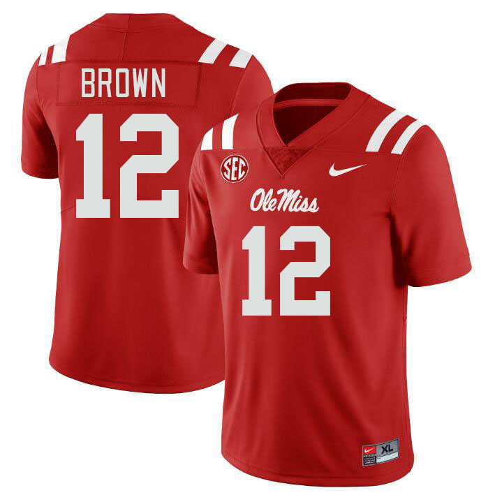 Men #12 Bralon Brown Ole Miss Rebels College Football Jerseyes Stitched Sale-Red